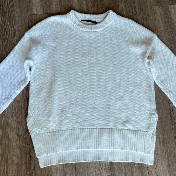 Jenni Kayne Chunky Crewneck Cotton Sweater Ivory White Boyfriend Everyday L - Picture 13 of 16